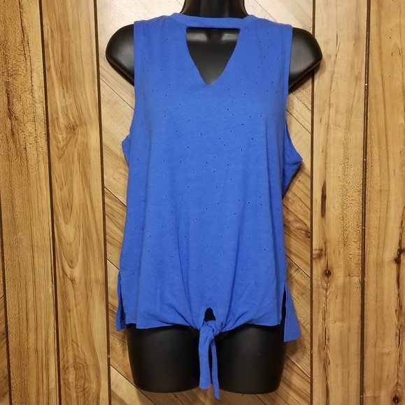 Abound Tops - Abound Chocker Neck Distressed Tank Top